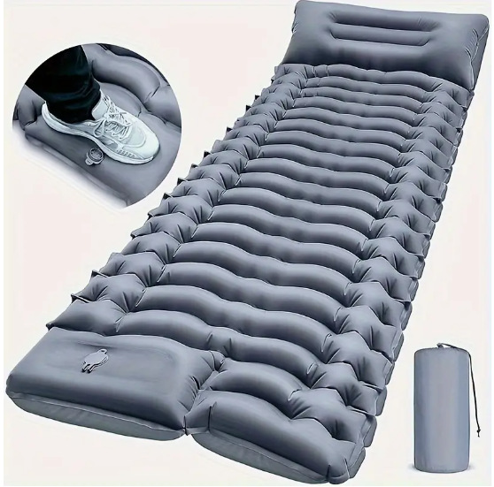 V888-ELOSUNG28865-202505231131-00 Grey 190cm Ultra-Light Foot Pump Inflatable Camping Sleeping Pad - Image 1