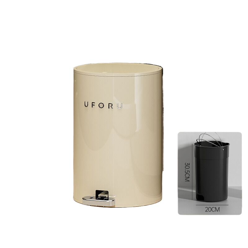 V888-ELOSUNG290-201873-00 Cream white round (iron) double open trash can 12 liters 22.5cm * 33.5cm (inner container 20 * 30.5) - Image 1