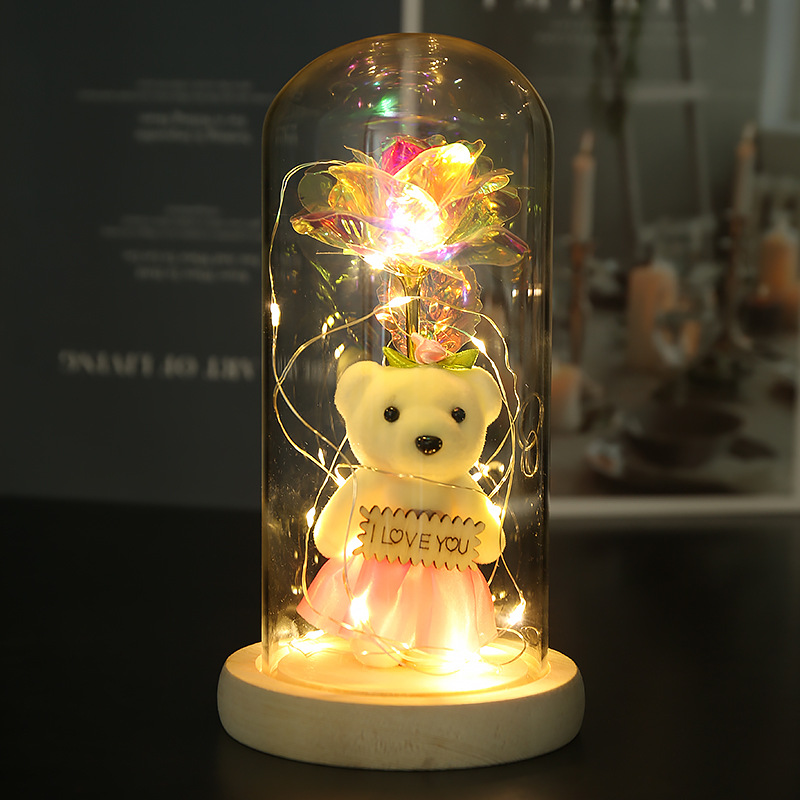 V888-ELOSUNG29018-202505191421-00 Enchanted Rose & Teddy Bear in Glass Dome with LED Lights - I Love You" Gift(colorful)" - Image 1