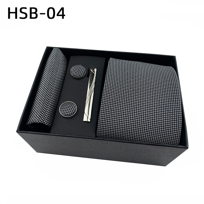 V888-ELOSUNG29103-202505231210-00 Men's Luxury Necktie Gift Set - 4 Piece Set with Tie, Pocket Square, Cufflinks & Tie Clip(Light gray) - Image 1