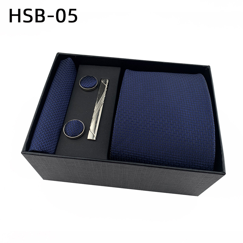 V888-ELOSUNG29104-202505231210-00 Men's Luxury Necktie Gift Set - 4 Piece Set with Tie, Pocket Square, Cufflinks & Tie Clip(Pure dark blue) - Image 1