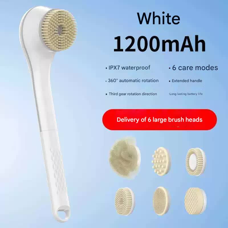 V888-ELOSUNG29271-202505261548-00 Rechargeable Electric Body Brush & Back Scrubber - 6 Heads, IPX7 Waterproof(white) - Image 1