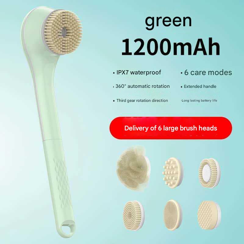 V888-ELOSUNG29273-202505261518-00 Rechargeable Electric Body Brush & Back Scrubber - 6 Heads, IPX7 Waterproof(Green) - Image 1