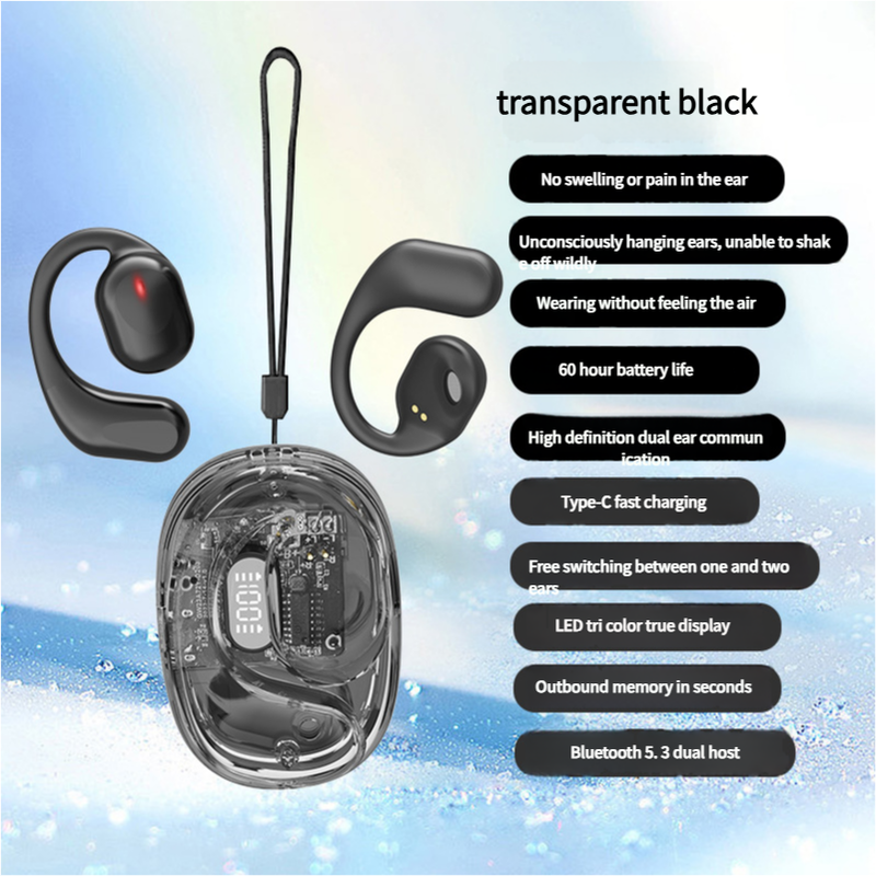 V888-ELOSUNG29307-202505261607-00 OWS Open-Ear TWS Earbuds with AI Translation - Bluetooth 5.4, 360 ACS Sound, LED Display Case(Black) - Image 1