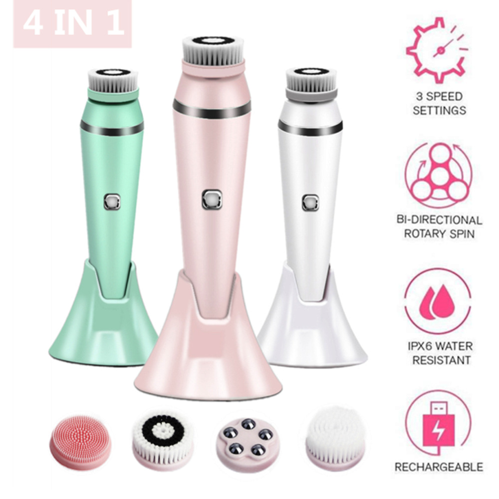 V888-ELOSUNG29386-202505301142-01 4-in-1 Electric Facial Cleansing Brush & Massager - IPX6 Waterproof, 3 Speeds, Bi-Directional Spin, USB Rechargeable(Pink) - Image 1