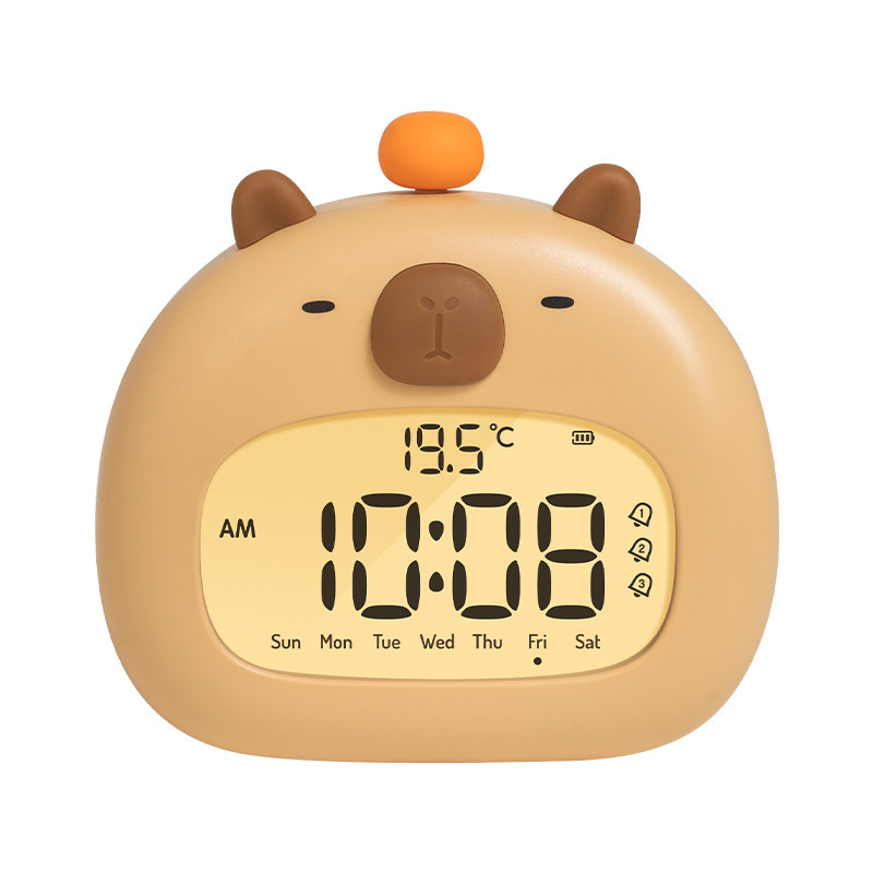V888-ELOSUNG29487-202506041845-00 Cute Animal Digital Alarm Clock with Night Light, Temperature & Countdown Timer(Brown Capybara) - Image 1