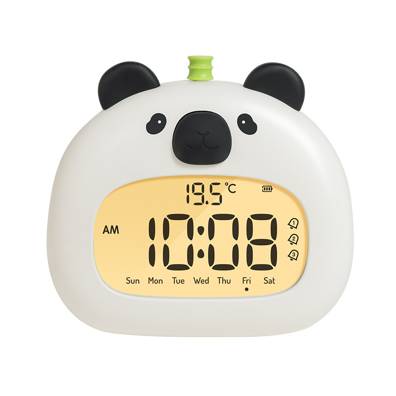 V888-ELOSUNG29491-202506041846-00 Cute Animal Digital Alarm Clock with Night Light, Temperature & Countdown Timer(Black and white panda) - Image 1