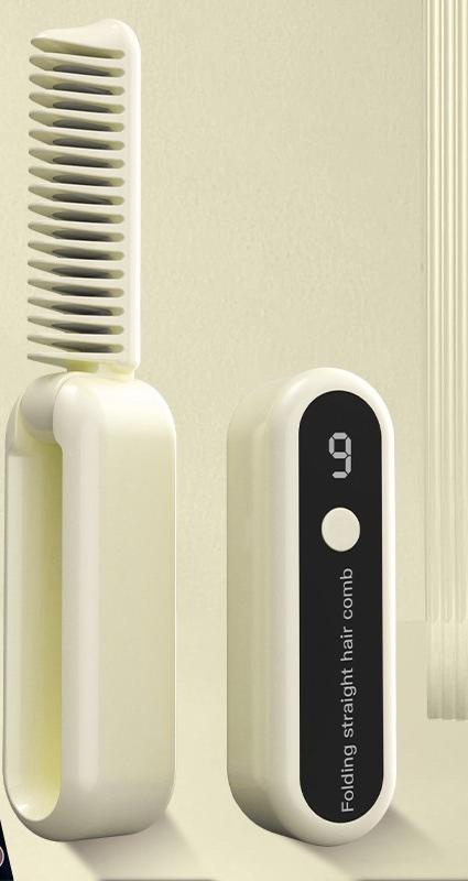V888-ELOSUNG29670-202506101143-00 Foldable Wireless Hair Straightener Comb - 9 Temperature Settings, Anti-Scald, USB-C Rechargeable(yellow) - Image 1