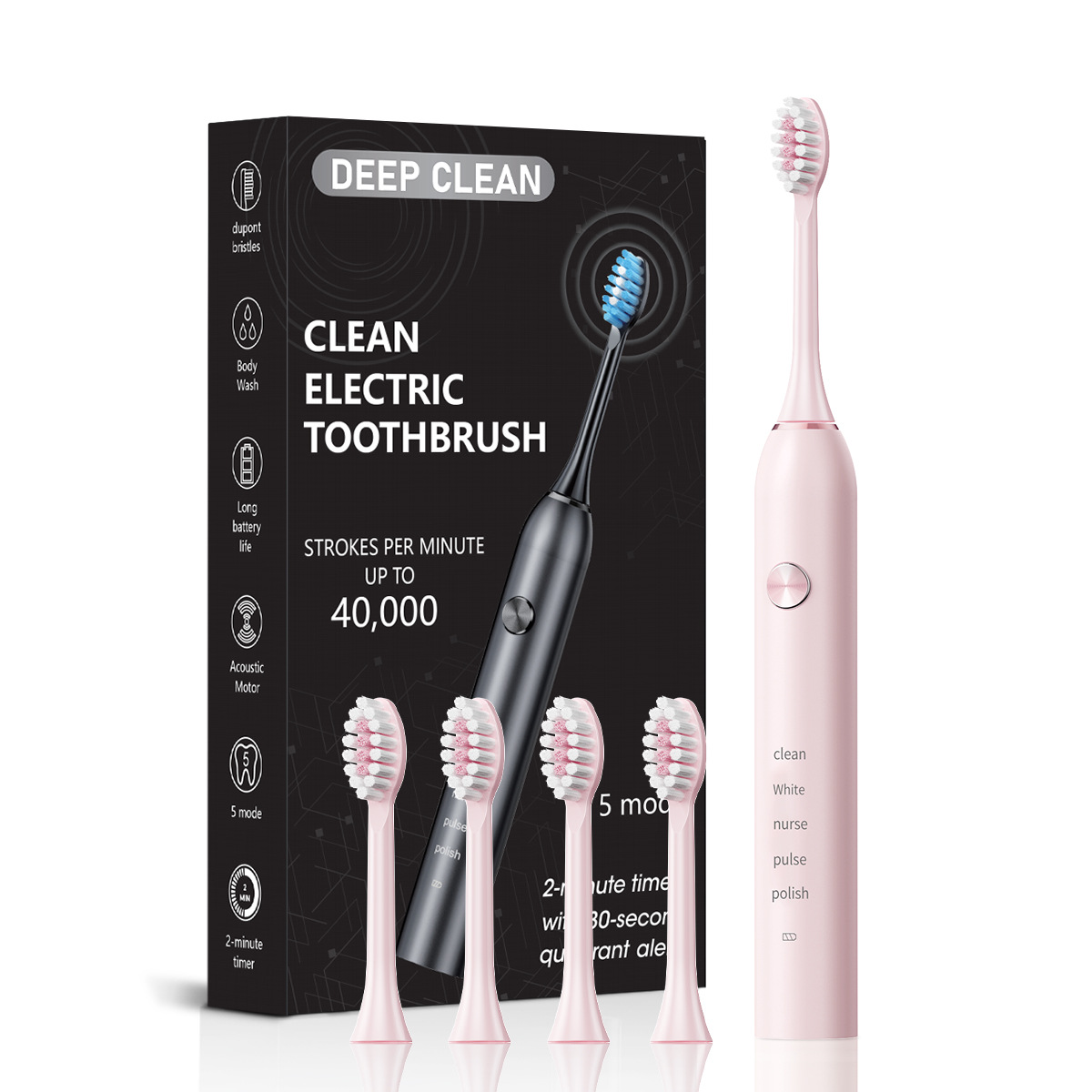 V888-ELOSUNG29723-202506190717-00 Professional Sonic Electric Toothbrush - 5 Modes, 40000 VPM, 180-Day Battery, IPX7 Waterproof with 4 Brush Heads(pink) - Image 1
