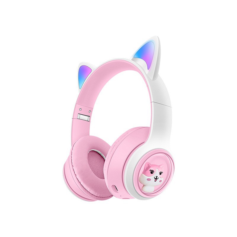 V888-ELOSUNG29774-202506190616-00 Cute Cat Ear Wireless Headphones - BT5.3, LED Lights, TF Card Slot, Soft Protein Padding(Pink) - Image 1