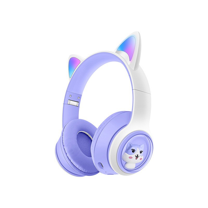 V888-ELOSUNG29776-202506190616-00 Cute Cat Ear Wireless Headphones - BT5.3, LED Lights, TF Card Slot, Soft Protein Padding(Purple) - Image 1