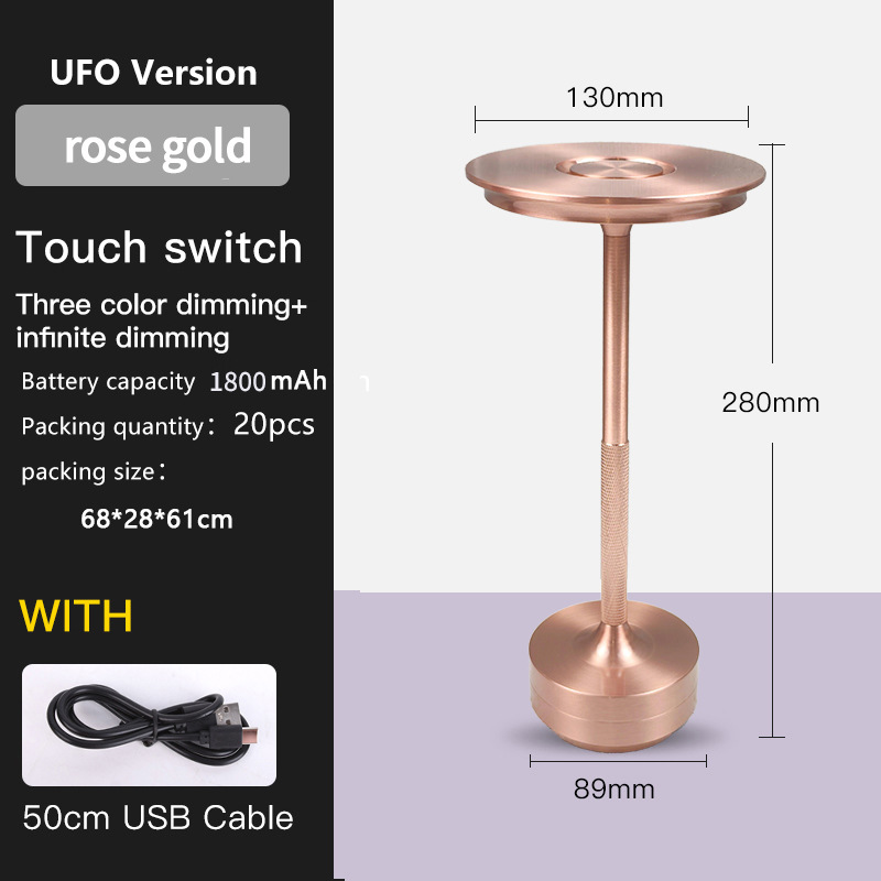 V888-ELOSUNG30022-202505131631-00 UFO Version LED Desk Lamp - Rose Gold Touch Switch with Dimming and USB Cable - Image 1
