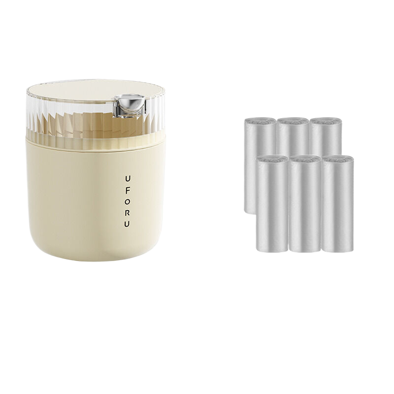 V888-ELOSUNG306-202252-00 Cream white desktop trash can (standard 6-roll trash bag) 14cm * 15cm (including button) * 16cm - Image 1