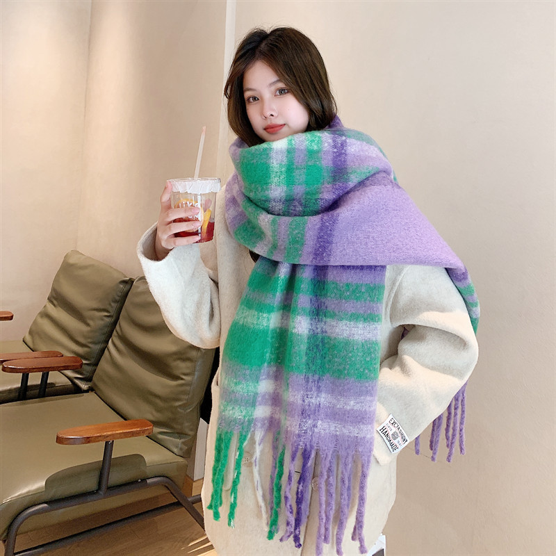 V888-ELOSUNG31037-202505231340-00 Green purple Women's Fashion Plaid Scarf - Warm & Stylish Long Neck Warmer (220x40cm) - Image 1