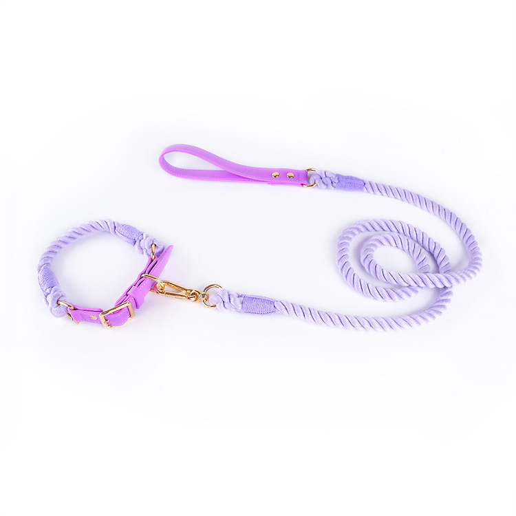 V888-ELOSUNG31081-202505231200-00 Premium Leather Pet Collar and Leash - Soft, Strong Braided Rope (Purple - Size S) - Image 1