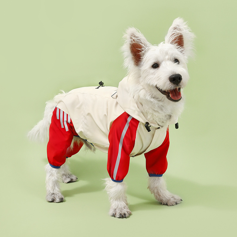 V888-ELOSUNG31097-202505231252-00 Colorblock (Beige red) Dog Raincoat - Waterproof with Hood and Reflective Strips (Size M) - Image 1