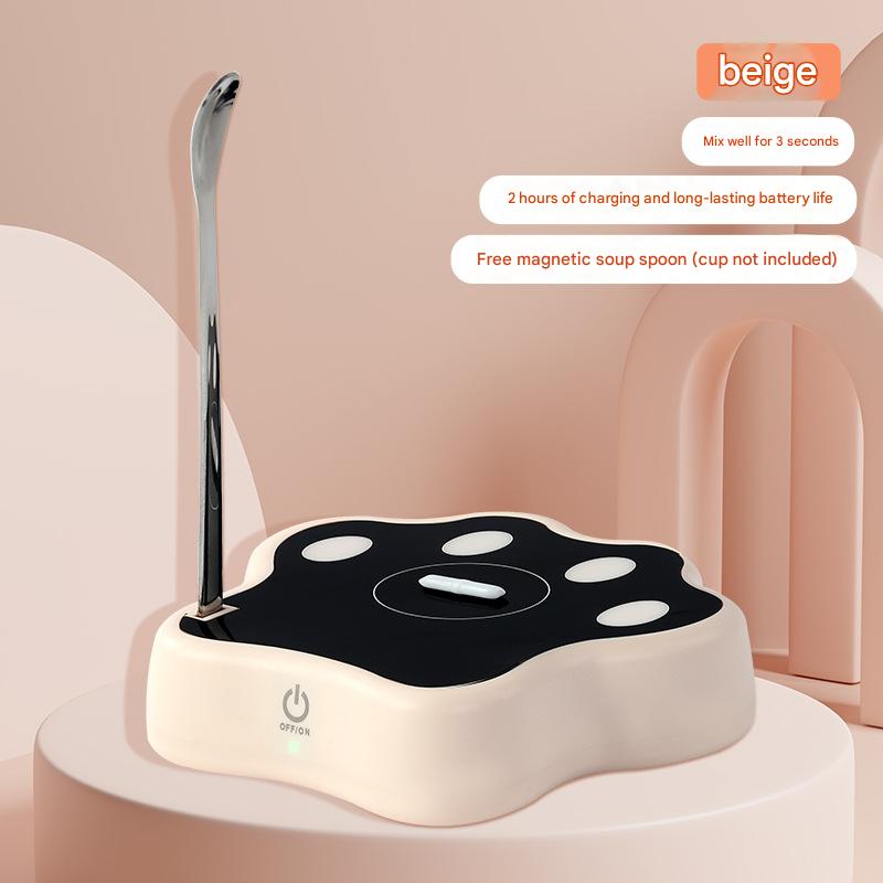 V888-ELOSUNG31126-202505231406-00 Beige Cute Paw Print Self-Stirring Coaster - Electric Coffee & Milk Mixer - Image 1