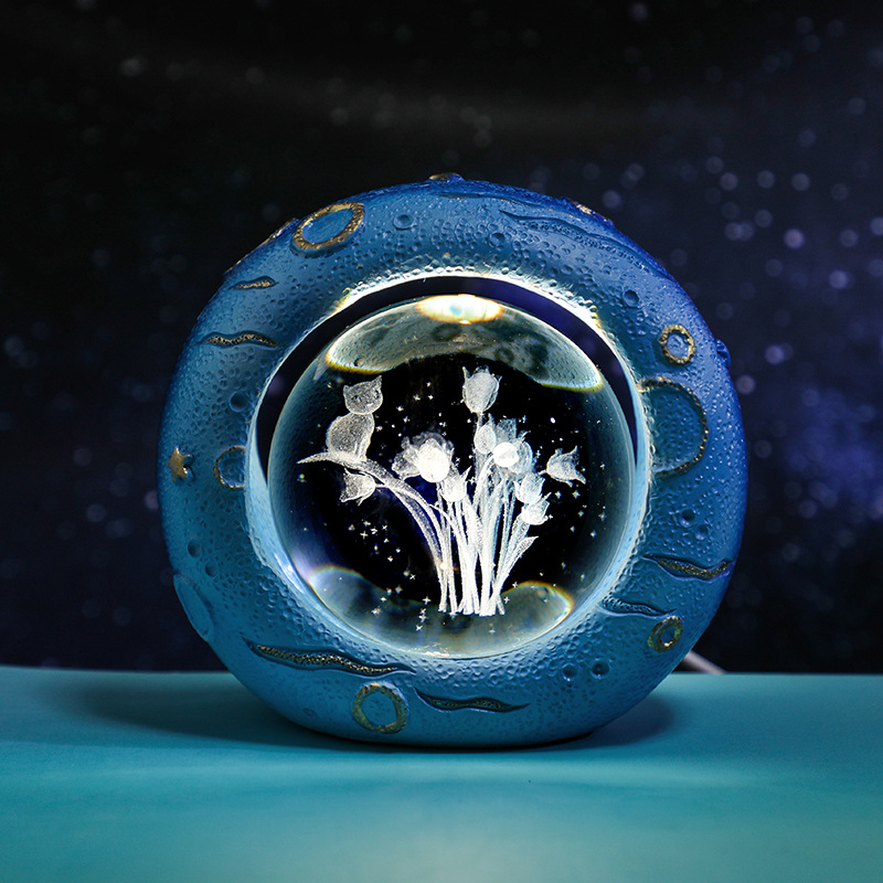 V888-ELOSUNG31155-202505281115-00 Celestial Ring LED Crystal Ball Lamp - 3D Engraving, Unique Gift (Tulip) - Image 1