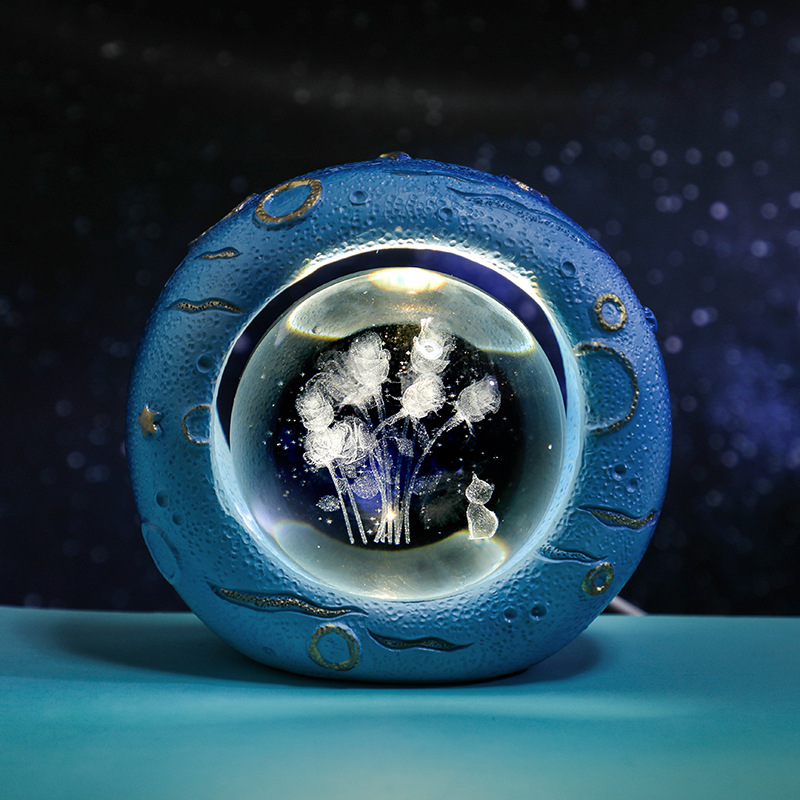 V888-ELOSUNG31157-202505281116-00 Celestial Ring LED Crystal Ball Lamp - 3D Engraving, Unique Gift (Rose) - Image 1