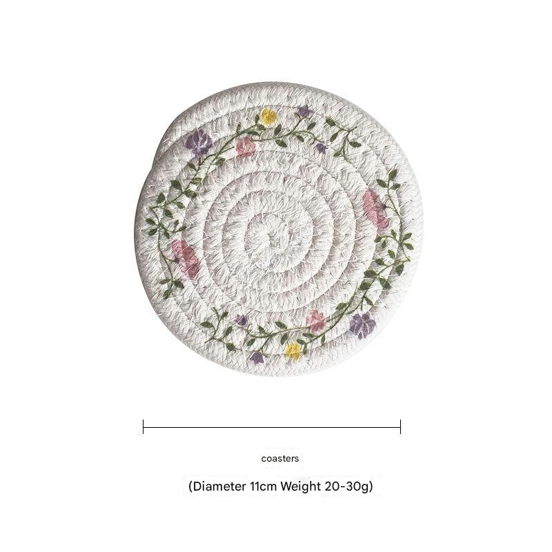 V888-ELOSUNG31212-202505281036-00 (Flowers) Cotton Rope Woven Placemats - Set of 5, 11cm Diameter Heat Resistant Kitchen Decor - Image 1