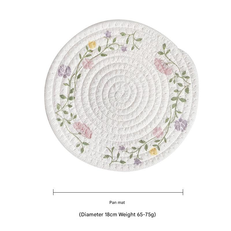 V888-ELOSUNG31232-202505281113-00 (Flowers) Cotton Rope Woven Placemats - Set of 5, 18cm Diameter Heat Resistant Kitchen Decor - Image 1