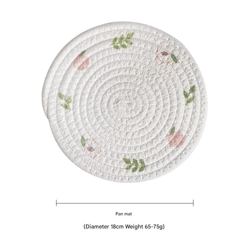 V888-ELOSUNG31233-202505281113-00 (Peach) Cotton Rope Woven Placemats - Set of 5, 18cm Diameter Heat Resistant Kitchen Decor - Image 1