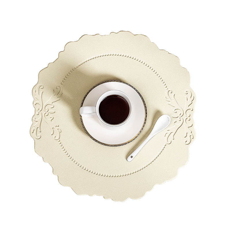 V888-ELOSUNG31283-202505301131-00 4 pcs Retro Faux Leather Placemat - Waterproof & Oil-Proof Dining Table Mat (Beige) - Image 1