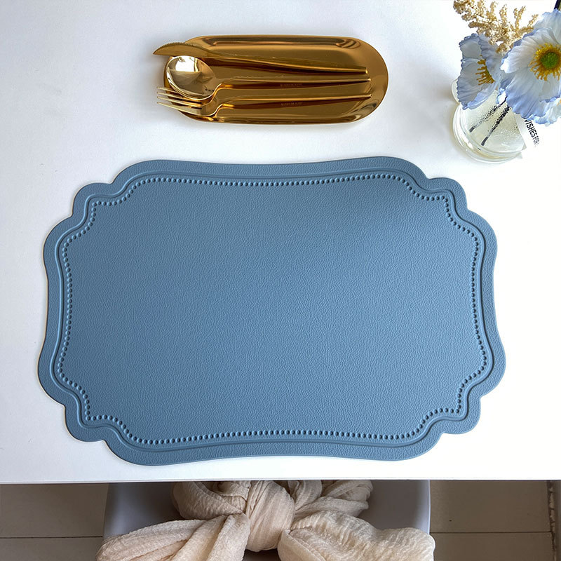 V888-ELOSUNG31293-202505301211-00 4 pcs Retro Faux Leather Placemat - Waterproof & Oil-Proof Dining Table Mat (Light blue) - Image 1