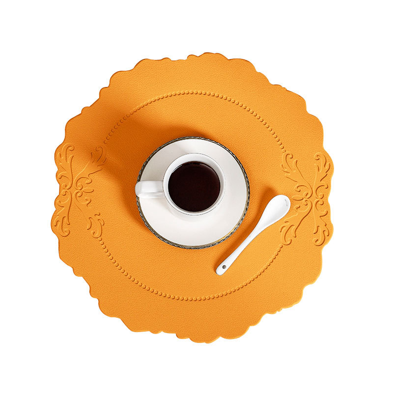 V888-ELOSUNG31305-202505301213-00 4 pcs Retro Faux Leather Placemat - Waterproof & Oil-Proof Dining Table Mat (Orange) - Image 1