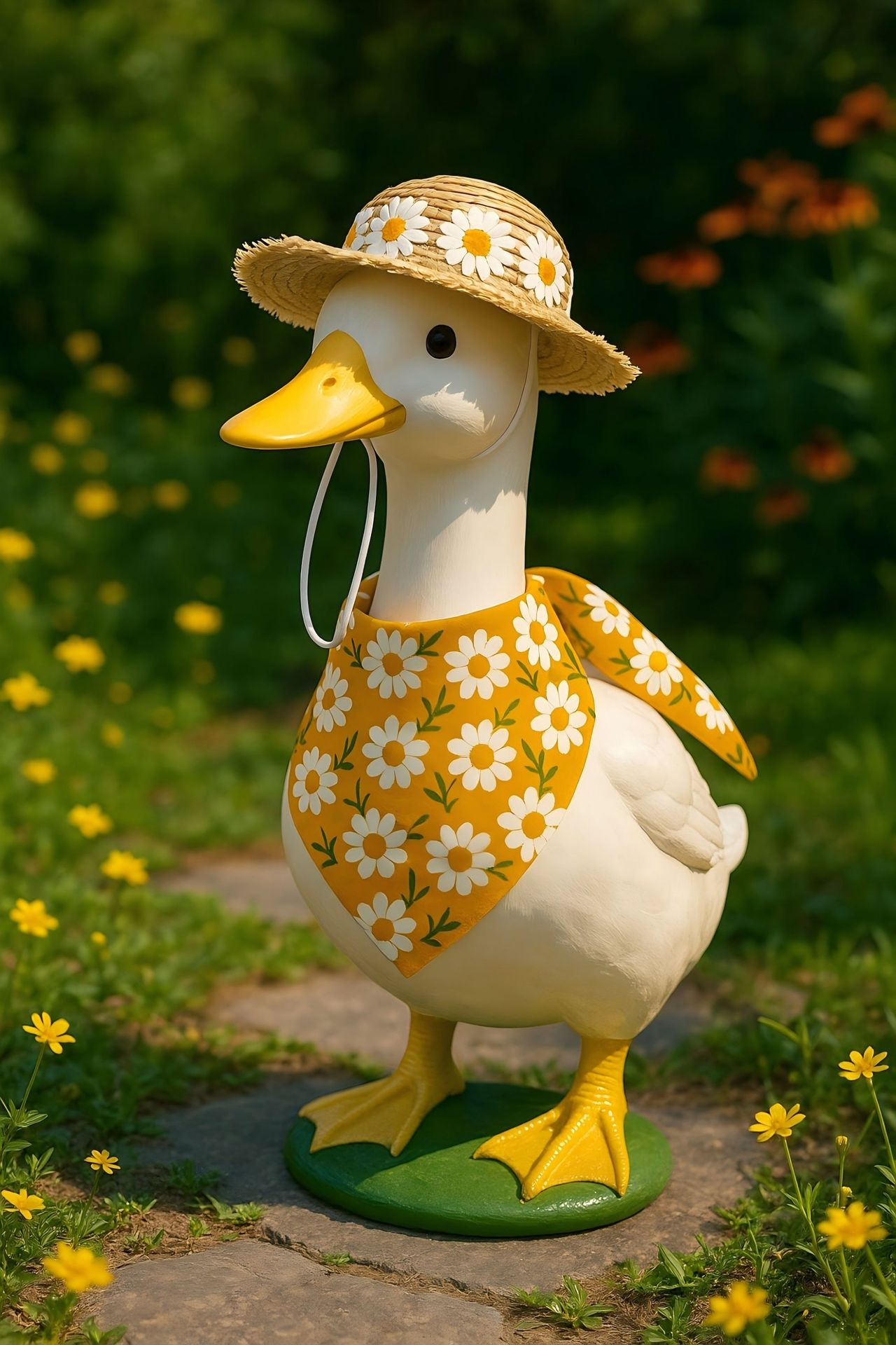 V888-ELOSUNG32004-202505261610-00 2 Sets Khaki and Yellow Daisy Delight Porch Goose & Small Pet Costume - 2 Summer Straw Hat & 2 Floral Bandana Set - Image 1