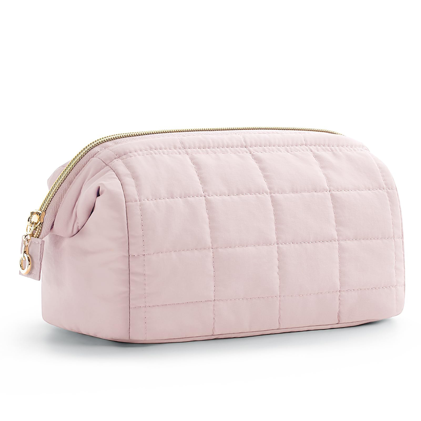 V888-ELOSUNG32035-202505261517-00 Pink Chic Quilted Puffer Makeup Bag - Large Capacity Travel Cosmetic Organizer with Wide Opening - Image 1