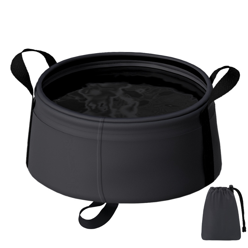 V888-ELOSUNG32057-202505261606-00 2 Pcs Black Ultra-Lightweight Collapsible Travel Basin - Waterproof Folding Bucket for Camping, Hiking & Outdoors (8.5L) - Image 1
