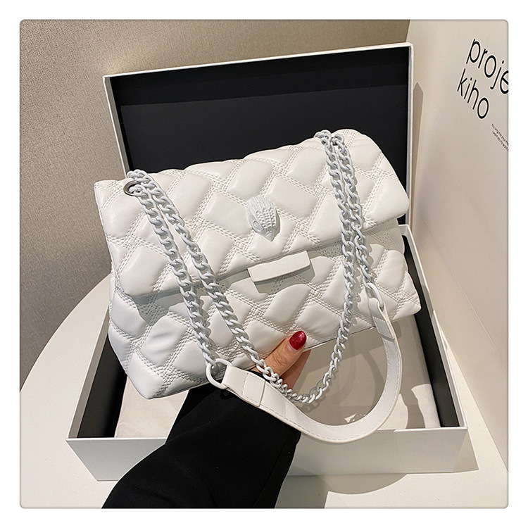 V888-ELOSUNG32135-202505301126-00 White Chic Quilted Crossbody Bag for Women - PU Leather Diamond Pattern Chain Strap Shoulder Purse with Elegant Clasp - Image 1