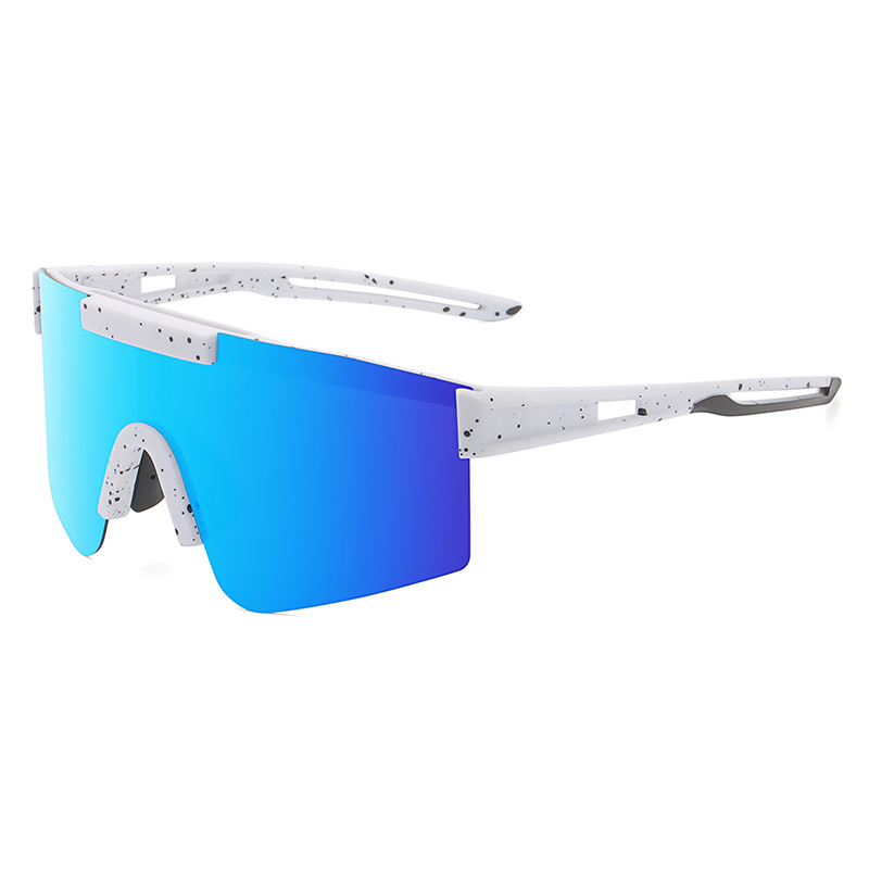 V888-ELOSUNG32199-202506051742-00 Blue Lenses With White Temples Ultra-Light Polarized Sports Sunglasses - Wraparound Shield Design for Cycling & Outdoor Performance - Image 1