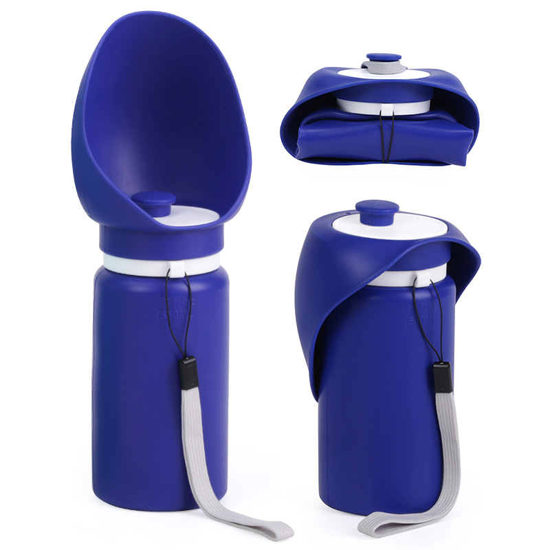 V888-ELOSUNG32207-202506051746-00 Dark Blue Portable Pet Dog Water Bottle 550ml - Foldable Food-Grade Silicone Travel Drinker with Leak-Proof Dispenser - Image 1