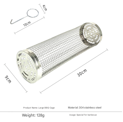 V888-ELOSUNG32258-202506061828-00 2 Pcs Size L Silver Rolling Stainless Steel BBQ Grill Basket - Cylindrical Grilling Cage for Veggies, Meats & More (304 Food-Grade) - Image 1