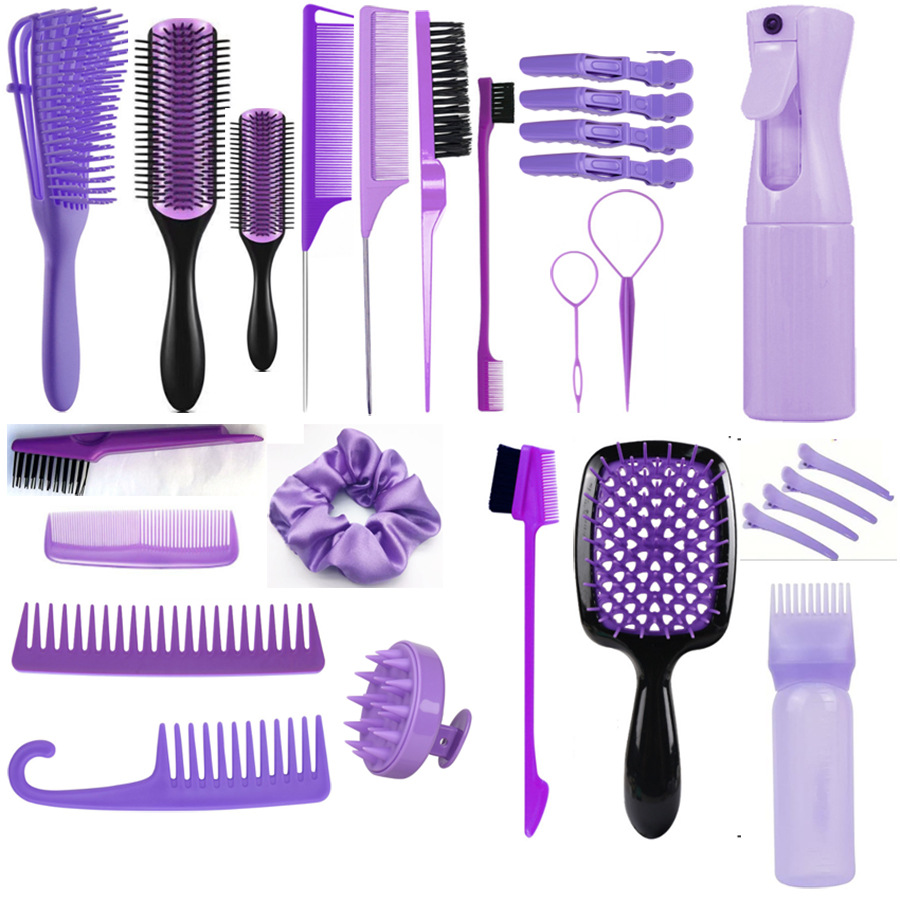 V888-ELOSUNG32311-202506101143-00 Purple Ultimate 27-Piece Hair Styling & Care Kit - Detangling Brushes, Combs, Scalp Massager & Salon Accessories - Image 1