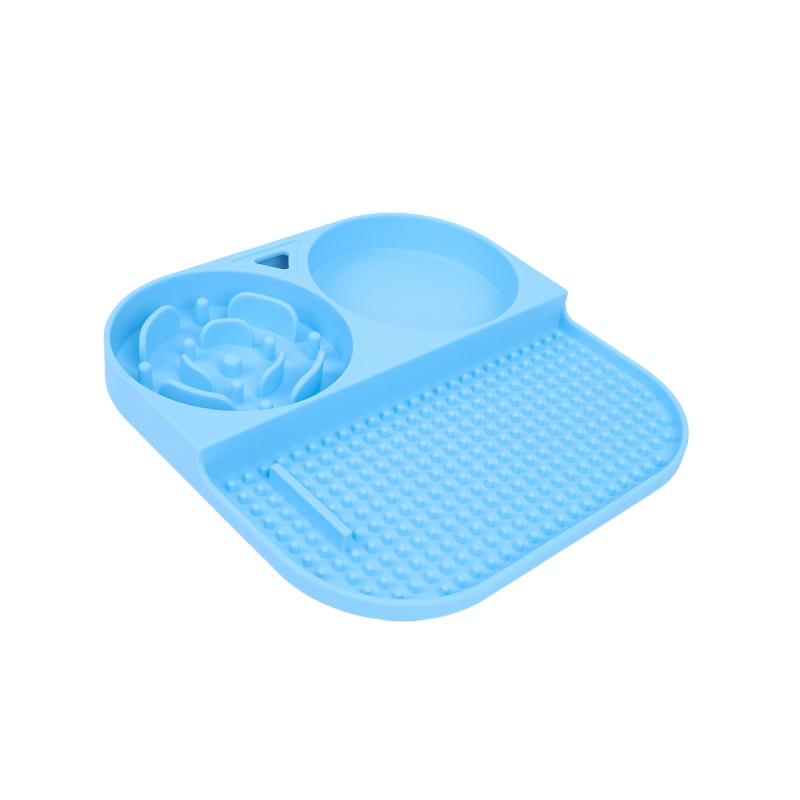 V888-ELOSUNG32374-202506190723-00 2 Pcs Blue 3-in-1 Silicone Pet Slow Feeder & Lick Mat with Water Bowl - Non-Slip Design for Dogs & Cats - Image 1