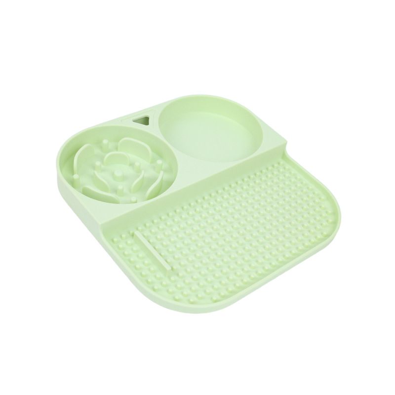 V888-ELOSUNG32375-202506190724-00 2 Pcs Green 3-in-1 Silicone Pet Slow Feeder & Lick Mat with Water Bowl - Non-Slip Design for Dogs & Cats - Image 1