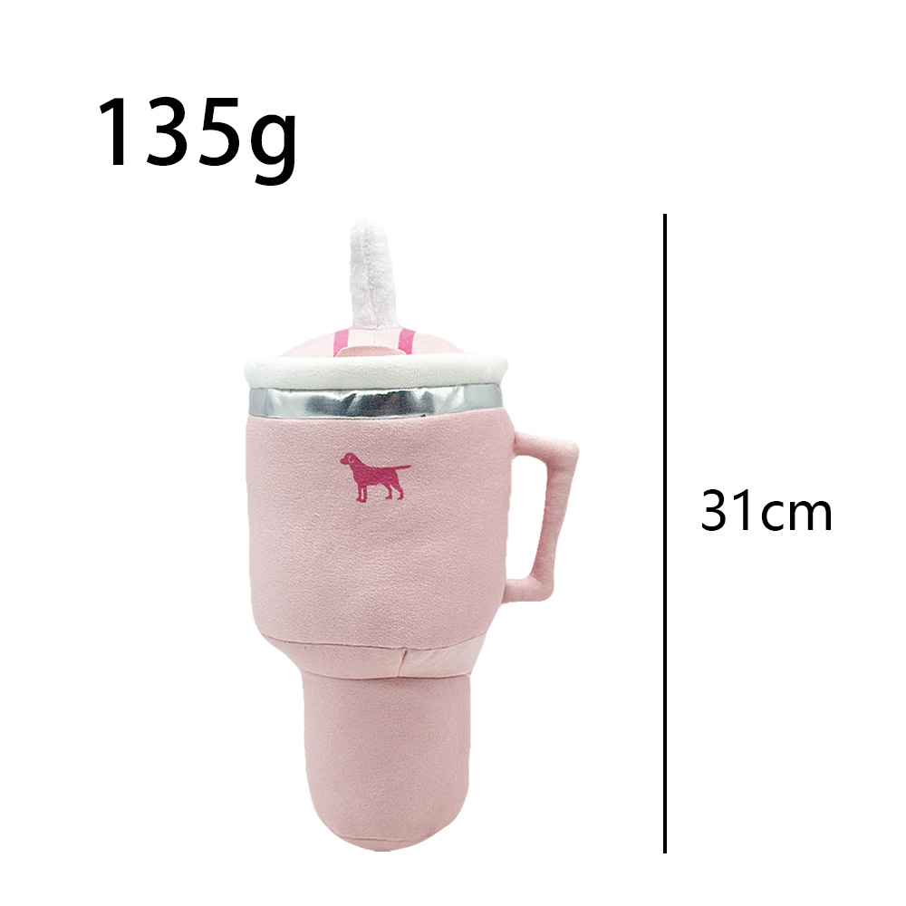 V888-ELOSUNG32400-202506190626-00 Pink Plush Travel Mug Squeaky Dog Toy - Soft Polyester Chew Toy for Boredom Relief & Interactive Fun - 31cm - Image 1