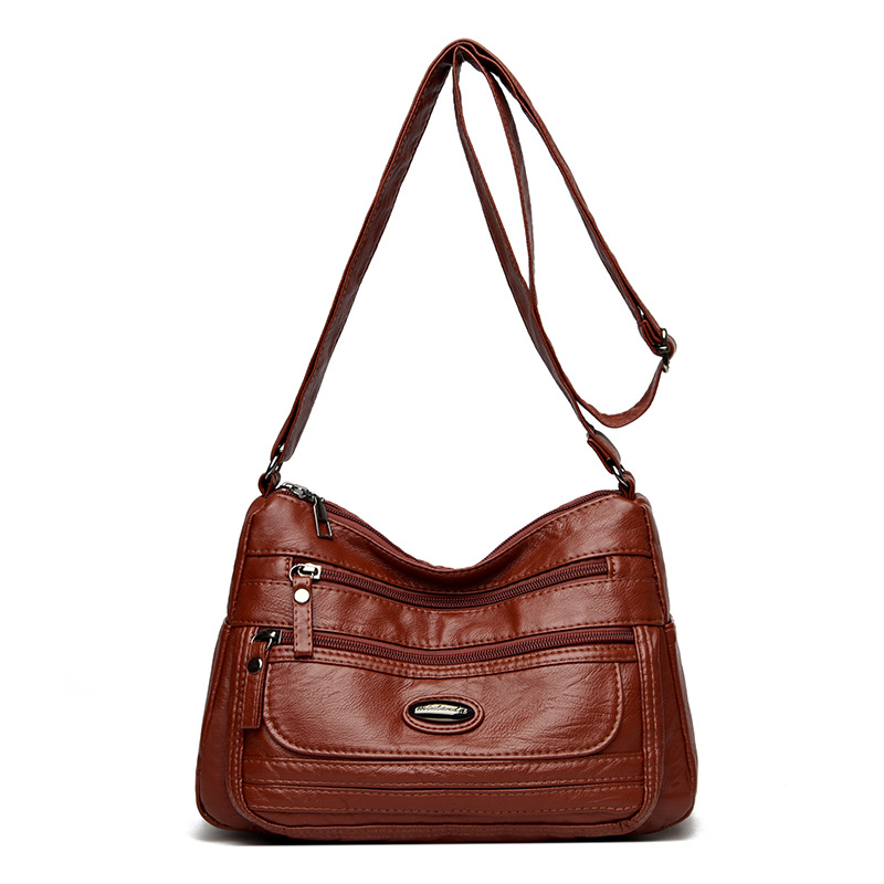 V888-ELOSUNG32407-202506190711-00 Reddish Brown Women's Soft Washed PU Leather Crossbody Bag - Multi-Pocket Casual Shoulder Purse for Everyday Organization - Image 1