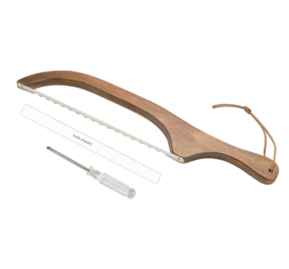 V888-ELOSUNG32457-202506191136-00 2 Pcs Brown Artisan Wooden Bread Bow Knife - Serrated Stainless Steel Slicer for Effortless Crumb-Free Cutting - Image 1