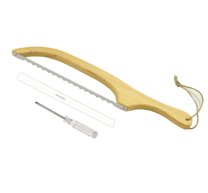 V888-ELOSUNG32458-202506191137-00 2 Pcs Khaki Artisan Wooden Bread Bow Knife - Serrated Stainless Steel Slicer for Effortless Crumb-Free Cutting - Image 1