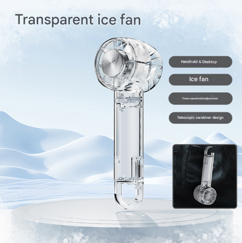 V888-ELOSUNG32459-202506191142-00 Transparent White Portable Mini Cooling Fan with Semiconductor Ice Compress - USB-C Rechargeable, 3-Speed Turbine & Transparent Design - Image 1