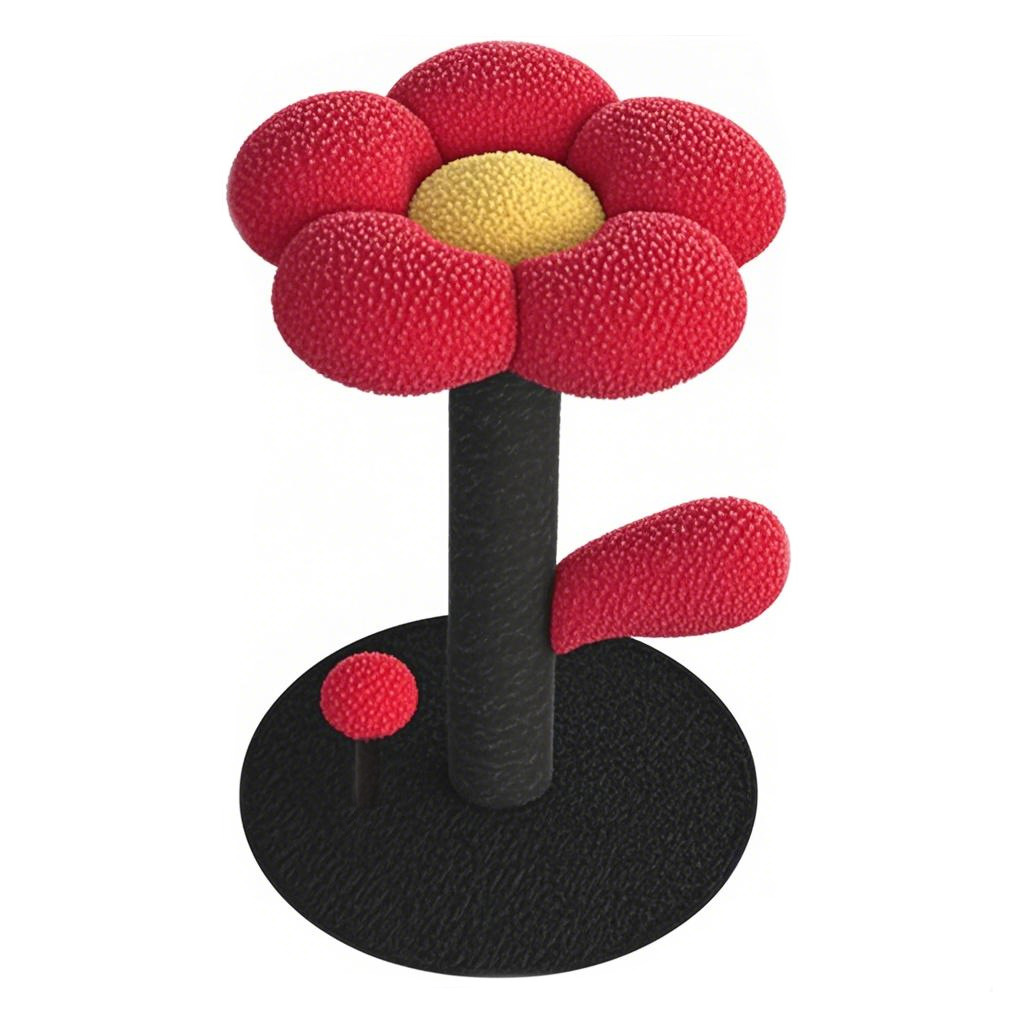 V888-ELOSUNG32464-202506191913-00 Red and Black Adorable Flower Cat Tree - Plush Perch, Sisal Scratching Post & Spring Ball Toy - Image 1