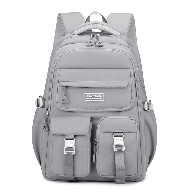 V888-ELOSUNG32500-202506191247-00 Grey Large Capacity Waterproof Student Backpack - Fits 15-Inch Laptop, Multi-Pocket Travel Daypack - Image 1