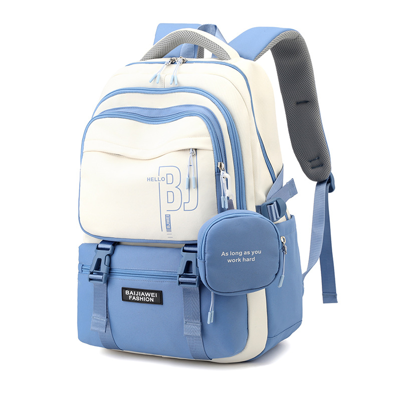 V888-ELOSUNG32509-202506191327-00 Blue and White Large Capacity Student Backpack - Durable Oxford Cloth School Bag with Laptop Compartment & Multiple Pockets - Image 1