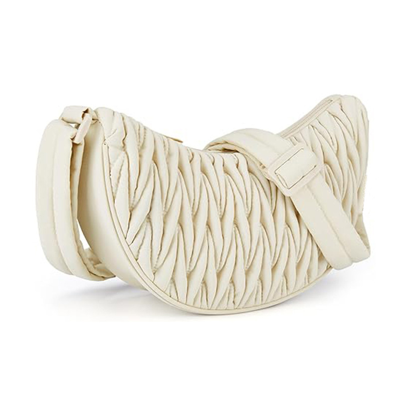V888-ELOSUNG32556-202506191332-00 Beige Chic Pleated Crescent Sling Bag - Water-Resistant Lightweight Crossbody & Shoulder Purse - Image 1