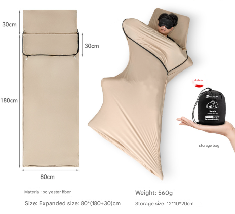 V888-ELOSUNG32561-202506191336-00 Khaki Ultra-Stretch Sleeping Bag Liner - Portable & Lightweight Envelope Sleep Sack for Camping & Travel - Image 1