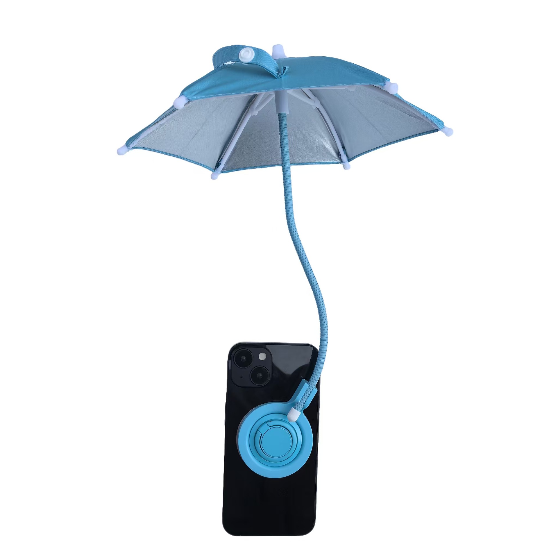 V888-ELOSUNG32582-202506241205-00 Blue Magnetic Phone Umbrella Sun Shade - Clear Outdoor Screen Visor, Anti-Glare Mini Parasol for iPhone - Image 1